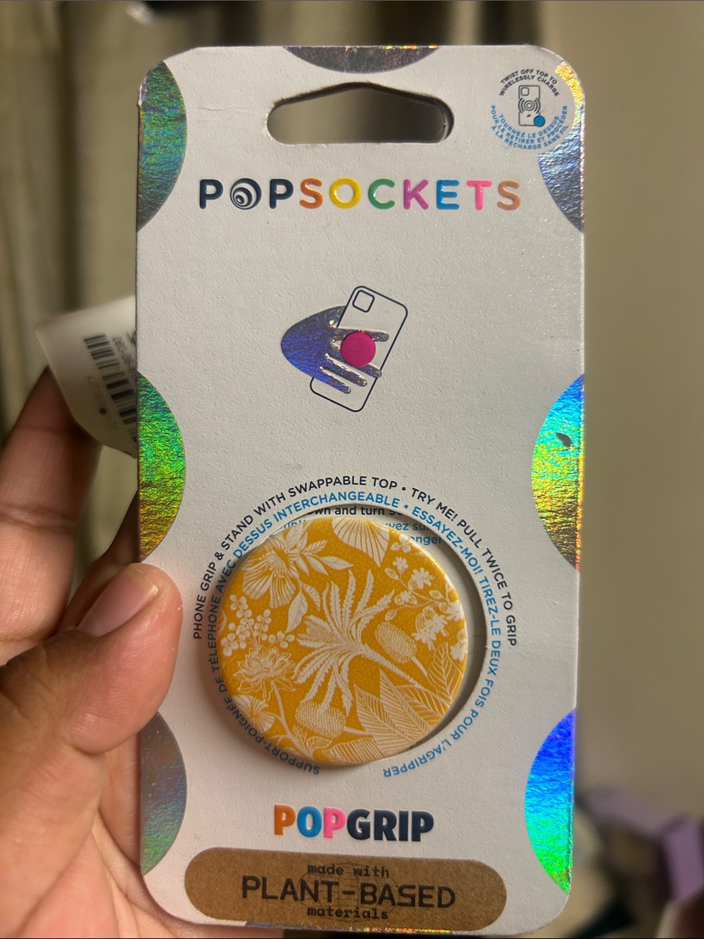 PopSocket PopGrip Phone Grip Yellow Floral Pattern - Picture 3 of 3